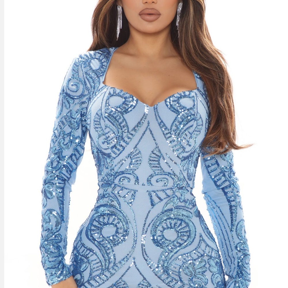 Fashion Nova Blue Long Sleeve Dress